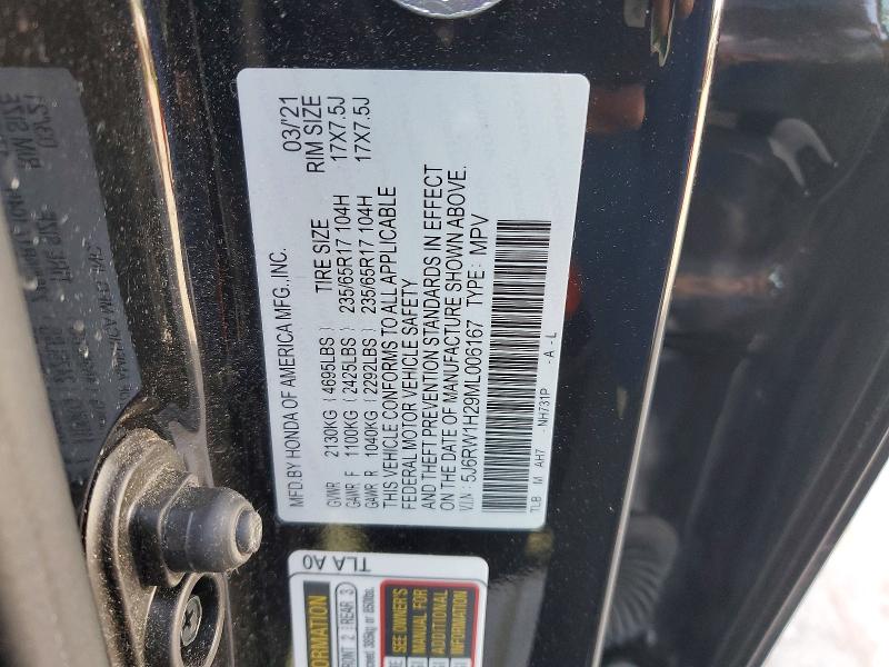 Продаж на аукціоні авто 2021 Honda Cr-v, vin: 5J6RW1H29ML006167, номер лоту: 48314016