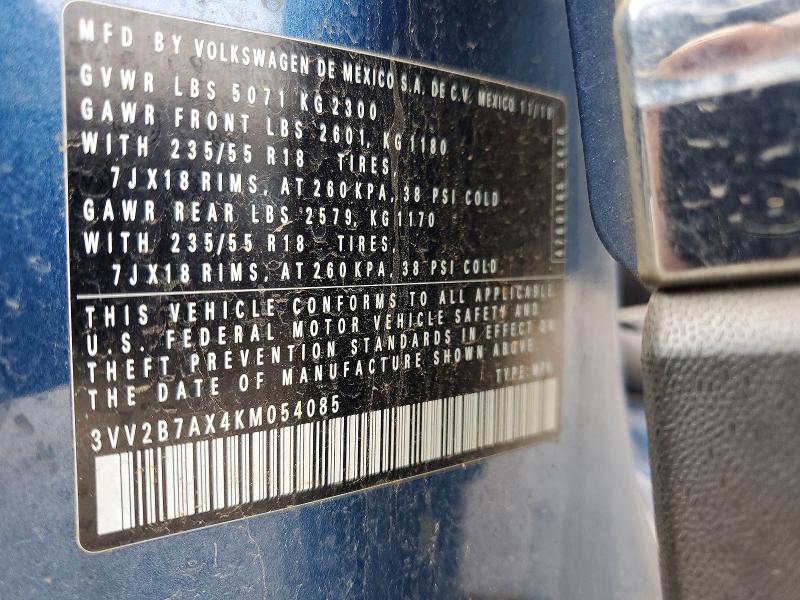 51335576 :رقم المزاد ، 3VV2B7AX4KM054085 vin ، 2019 Volkswagen Tiguan مزاد بيع