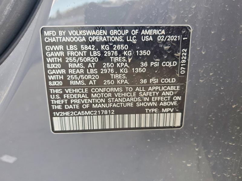 2021 Volkswagen Atlas Cross Sport მანქანა იყიდება აუქციონზე, vin: 1V2HE2CA5MC217812, აუქციონის ნომერი: 49606466