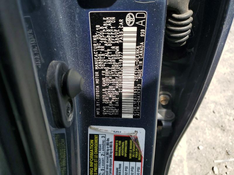 Продаж на аукціоні авто 2018 Toyota Corolla, vin: 2T1BURHE9JC118377, номер лоту: 49401006