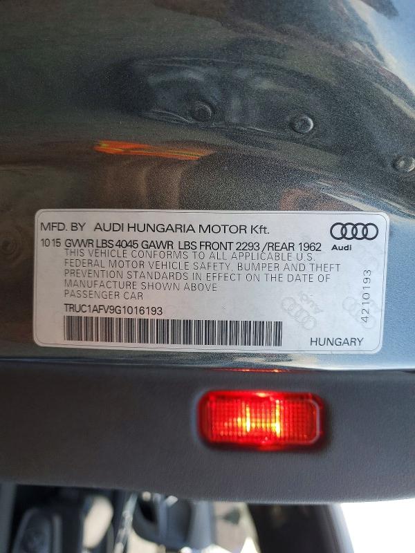 2016 Audi Tts მანქანა იყიდება აუქციონზე, vin: TRUC1AFV9G1016193, აუქციონის ნომერი: 47631696