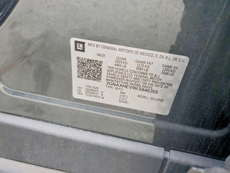 49295556 :رقم المزاد ، 3GNAXHEV9KS646305 vin ، 2019 Chevrolet Equinox مزاد بيع