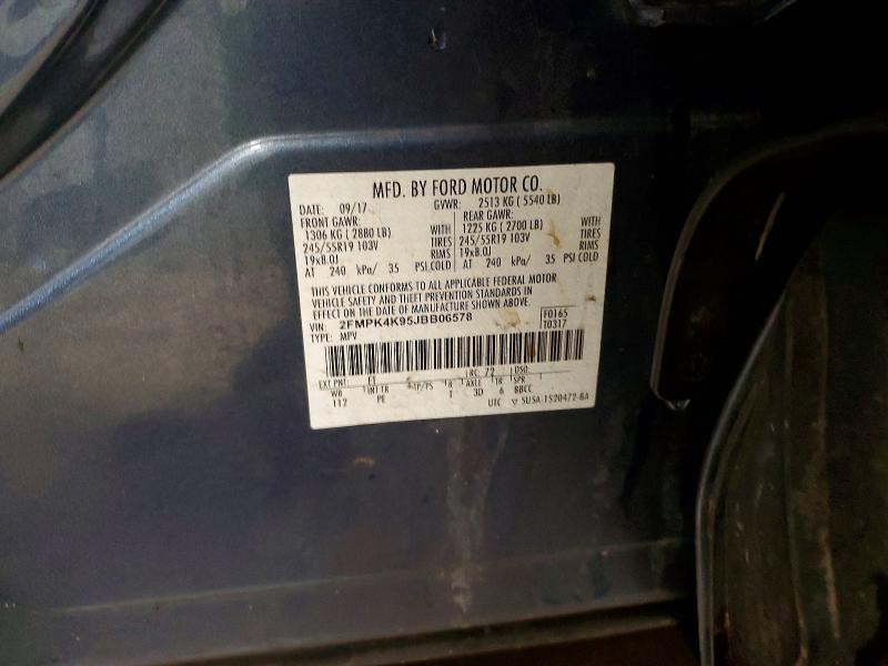 2018 Ford Edge მანქანა იყიდება აუქციონზე, vin: 2FMPK4K95JBB06578, აუქციონის ნომერი: 48235206