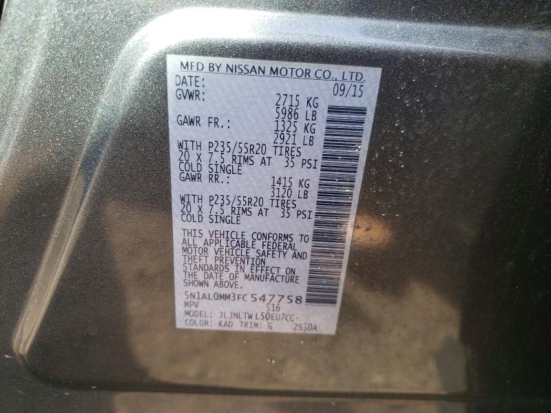 Auction sale of the 2015 Infiniti Qx60, vin: 5N1AL0MM3FC547758, lot number: 49742546