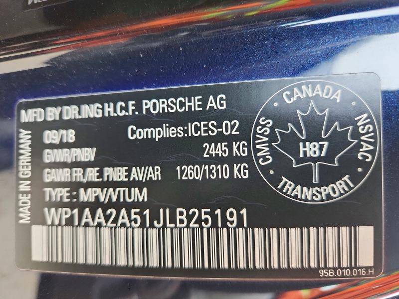 49647346 :رقم المزاد ، WP1AA2A51JLB25191 vin ، 2018 Porsche Macan مزاد بيع