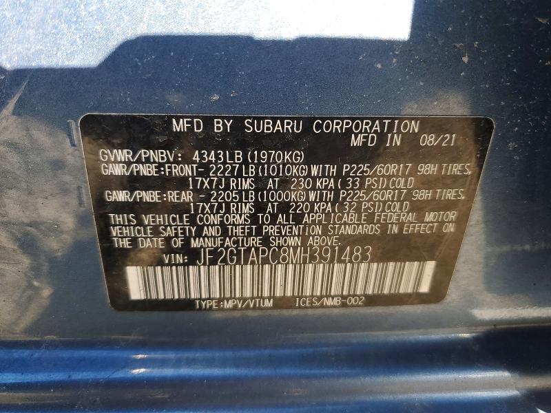 2021 Subaru Crosstrek მანქანა იყიდება აუქციონზე, vin: JF2GTAPC8MH391483, აუქციონის ნომერი: 48521486