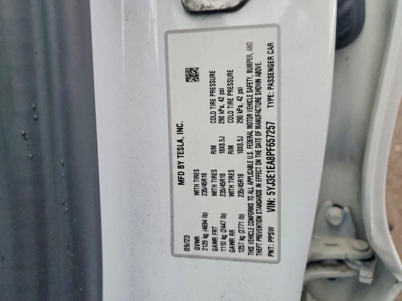 48635616 :رقم المزاد ، 5YJ3E1EA8PF657257 vin ، 2023 Tesla Model 3 مزاد بيع