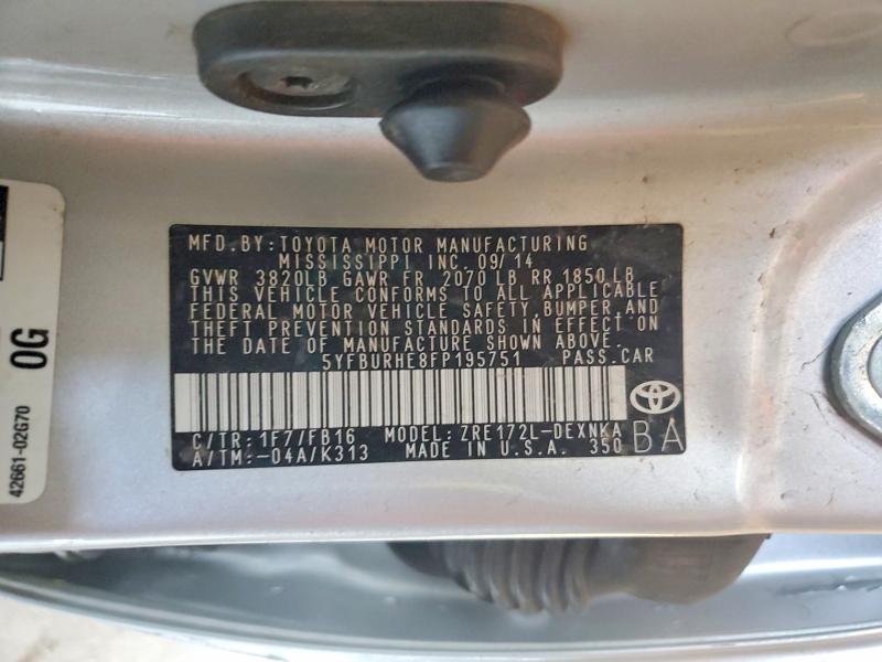 2015 Toyota Corolla მანქანა იყიდება აუქციონზე, vin: 5YFBURHE8FP195751, აუქციონის ნომერი: 49416086