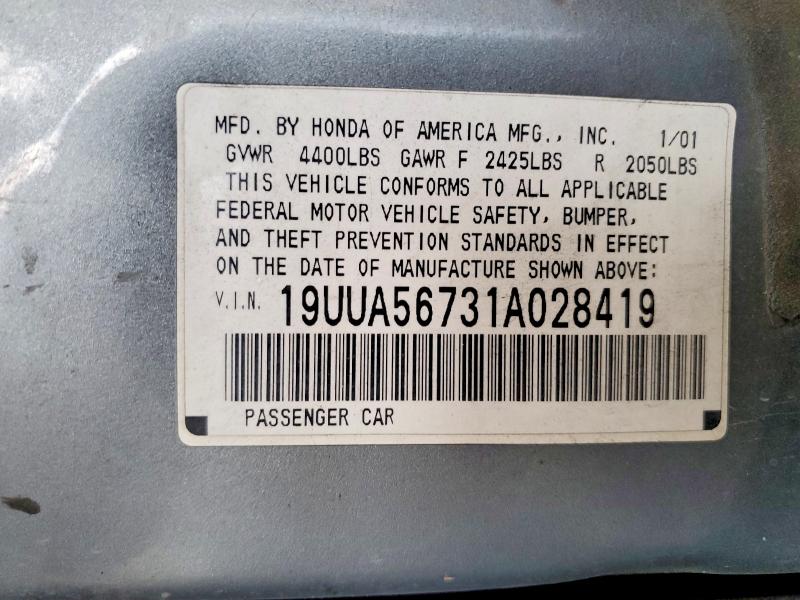 49144956 :رقم المزاد ، 19UUA56731A028419 vin ، 2001 Acura 3.2tl مزاد بيع