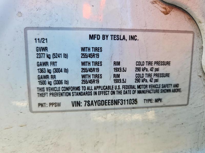 Продаж на аукціоні авто 2022 Tesla Model Y, vin: 7SAYGDEE8NF311035, номер лоту: 51837846