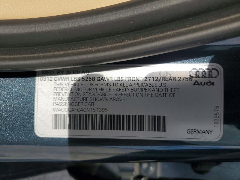 2012 Audi A6 მანქანა იყიდება აუქციონზე, vin: WAUGGAFC4CN151395, აუქციონის ნომერი: 48300666