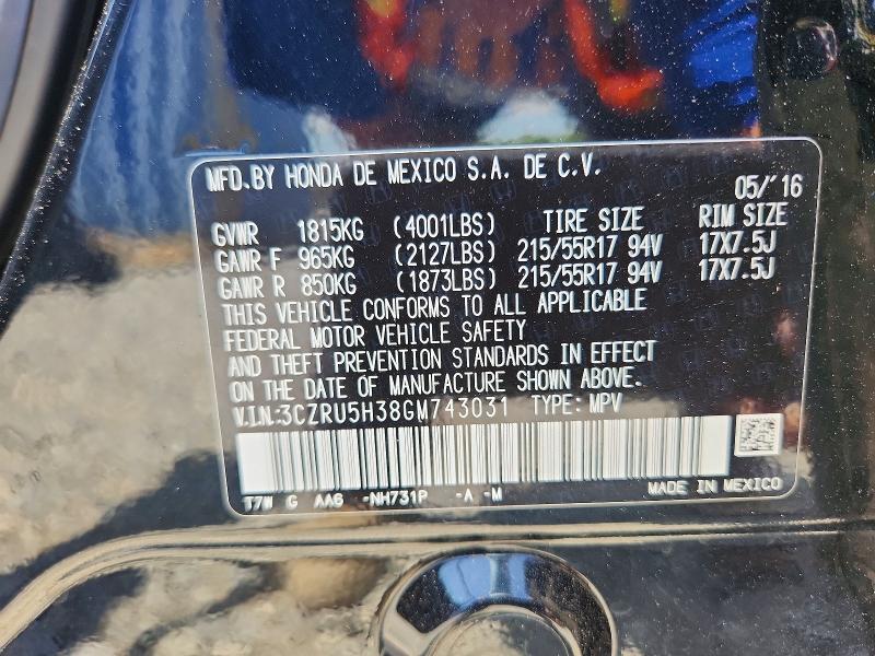 51589016 :رقم المزاد ، 3CZRU5H38GM743031 vin ، 2016 Honda Hr-v مزاد بيع