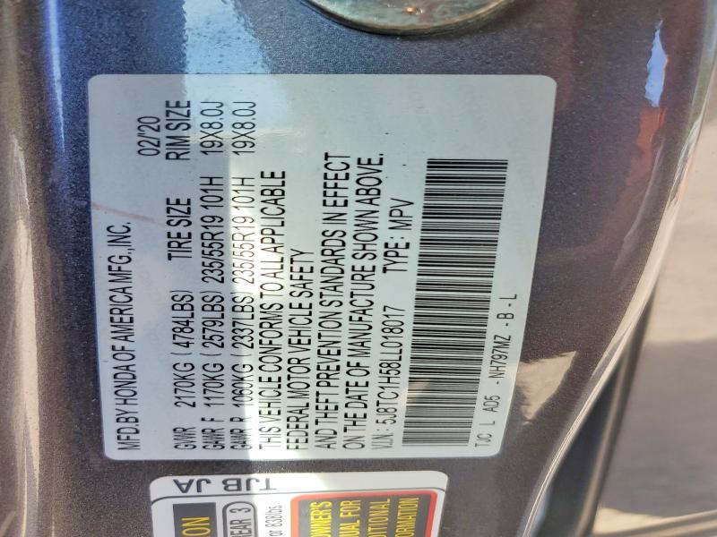 50151106 :رقم المزاد ، 5J8TC1H58LL018017 vin ، 2020 Acura Rdx مزاد بيع