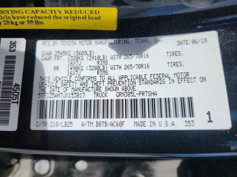 49298486 :رقم المزاد ، 5TFCZ5AN7JX153817 vin ، 2018 Toyota Tacoma مزاد بيع