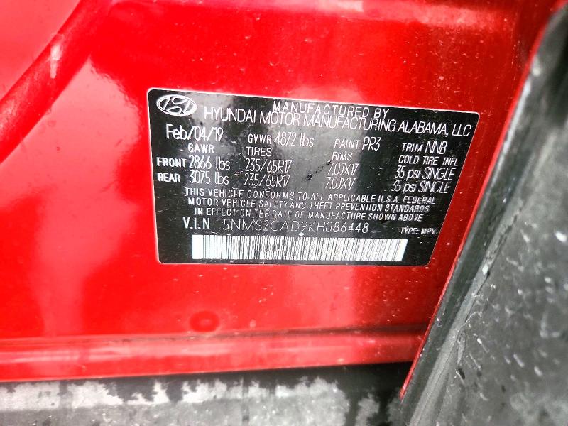 Продаж на аукціоні авто 2019 Hyundai Santa Fe, vin: 5NMS2CAD9KH086448, номер лоту: 50772066