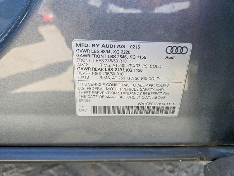 2015 Audi Q3 მანქანა იყიდება აუქციონზე, vin: WA1GFCFS8FR011513, აუქციონის ნომერი: 48330876