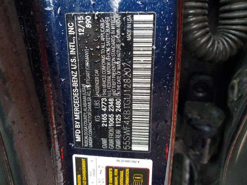 48823246 :رقم المزاد ، 55SWF4KB1GU128207 vin ، 2016 Mercedes-benz C مزاد بيع