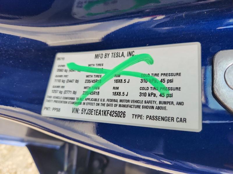 Aukcja sprzedaży 2019 Tesla Model 3, vin: 5YJ3E1EA1KF425026, numer aukcji: 50317426