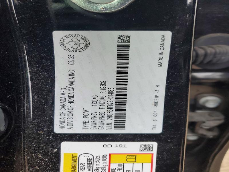 Auction sale of the 2025 Honda Civic, vin: 2HGFE4F82SH014885, lot number: 50260226
