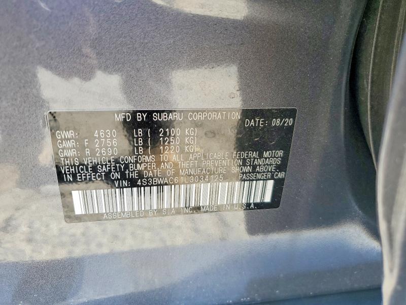Aukcja sprzedaży 2020 Subaru Legacy, vin: 4S3BWAC61L3034125, numer aukcji: 51293716