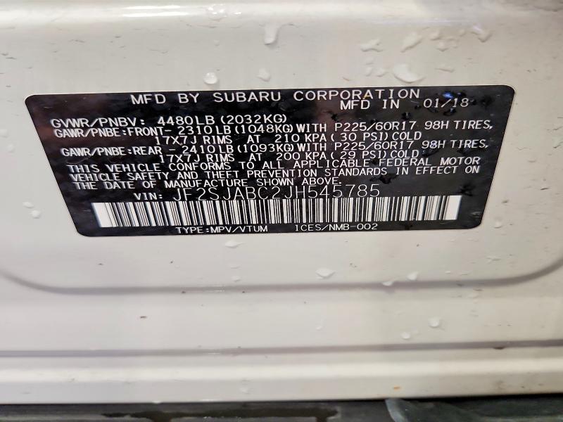2018 Subaru Forester მანქანა იყიდება აუქციონზე, vin: JF2SJABC2JH545785, აუქციონის ნომერი: 51083886