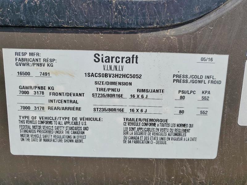 79999505 :رقم المزاد ، 1SACS0BV3H2HC5052 vin ، 2017 Starcraft Unknown مزاد بيع