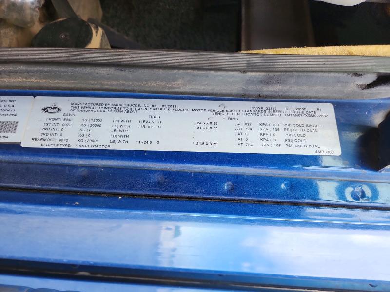 Auction sale of the 2016 Mack 600, vin: 1M1AN07YXGM022852, lot number: 51316846