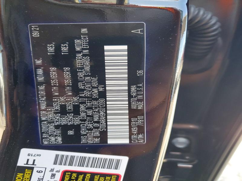 2021 Toyota Highlander მანქანა იყიდება აუქციონზე, vin: 5TDGARAH9MS012090, აუქციონის ნომერი: 49901896