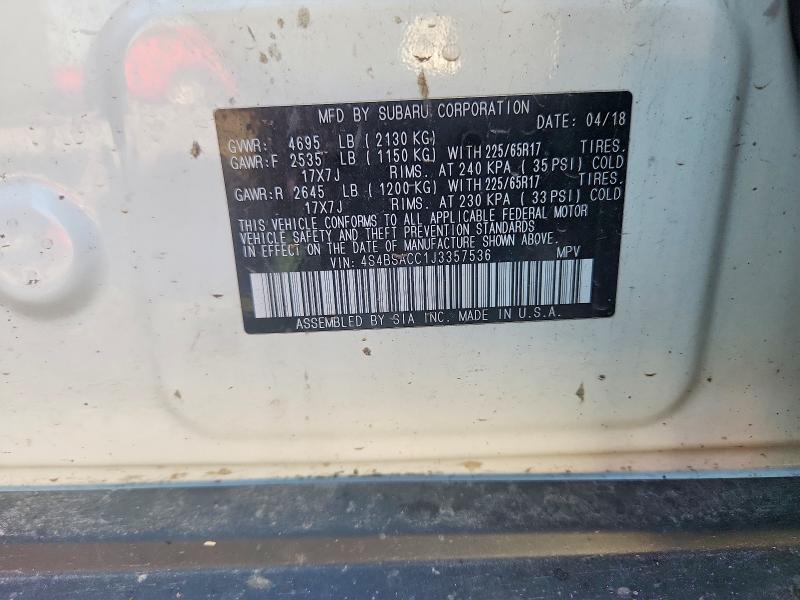 Aukcja sprzedaży 2018 Subaru Outback, vin: 4S4BSACC1J3357536, numer aukcji: 50929256