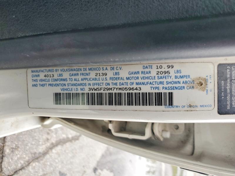 Aukcja sprzedaży 2000 Volkswagen Jetta, vin: 3VWSF29M7YM059643, numer aukcji: 51350356