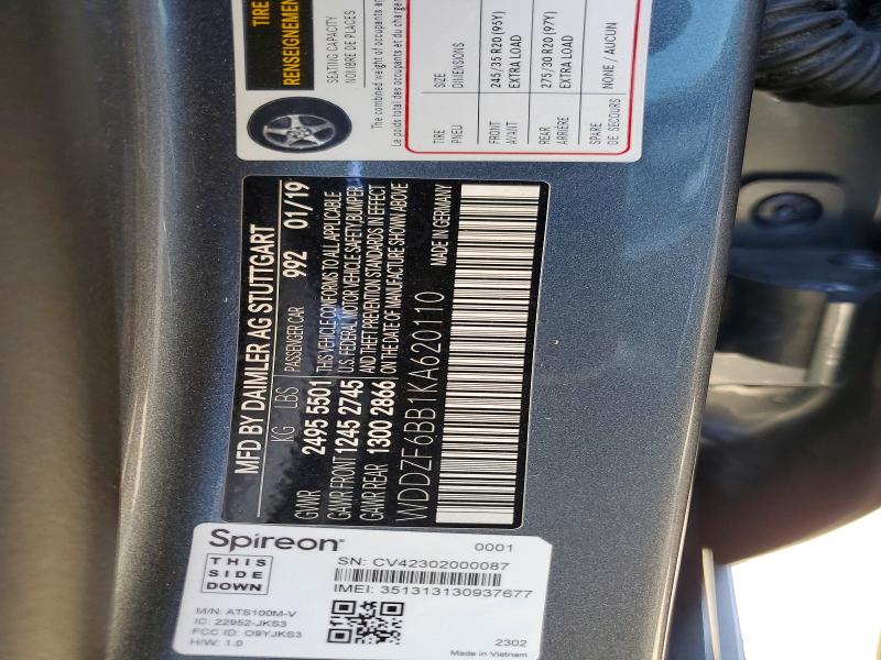 51010616 :رقم المزاد ، WDDZF6BB1KA620110 vin ، 2019 Mercedes-benz E مزاد بيع