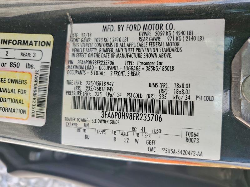 51478496 :رقم المزاد ، 3FA6P0H98FR235706 vin ، 2015 Ford Fusion مزاد بيع