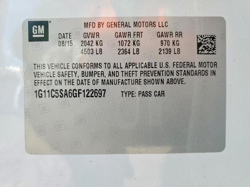 2016 Chevrolet Malibu Limited მანქანა იყიდება აუქციონზე, vin: 1G11C5SA6GF122697, აუქციონის ნომერი: 48686036