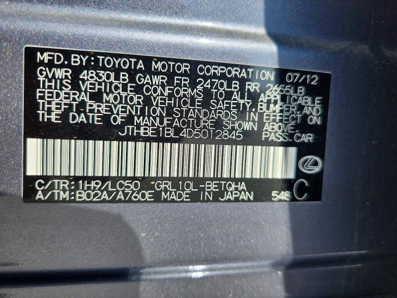 Aukcja sprzedaży 2013 Lexus Gs, vin: JTHBE1BL4D5012845, numer aukcji: 51337896