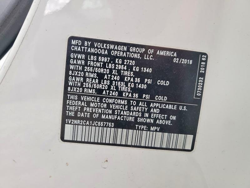Aukcja sprzedaży 2018 Volkswagen Atlas, vin: 1V2NR2CA1JC557753, numer aukcji: 49743806