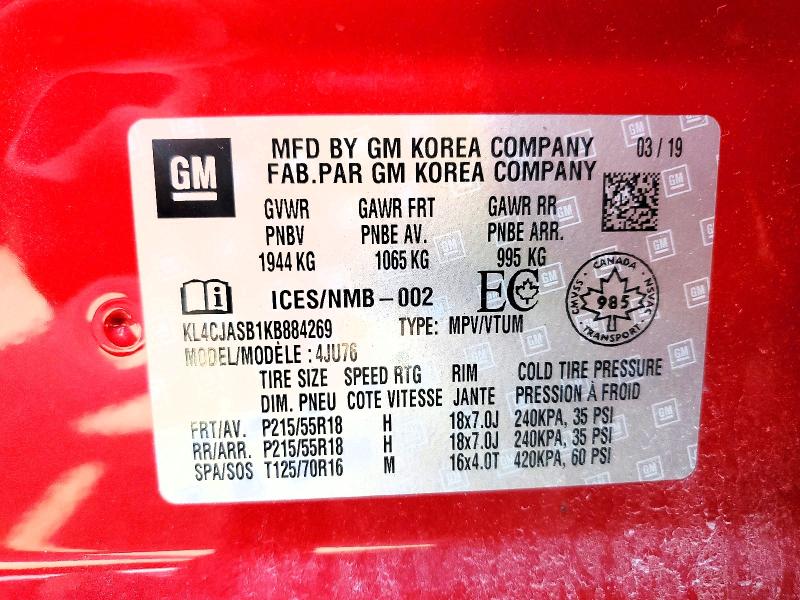 Продаж на аукціоні авто 2019 Buick Encore, vin: KL4CJASB1KB884269, номер лоту: 50139796