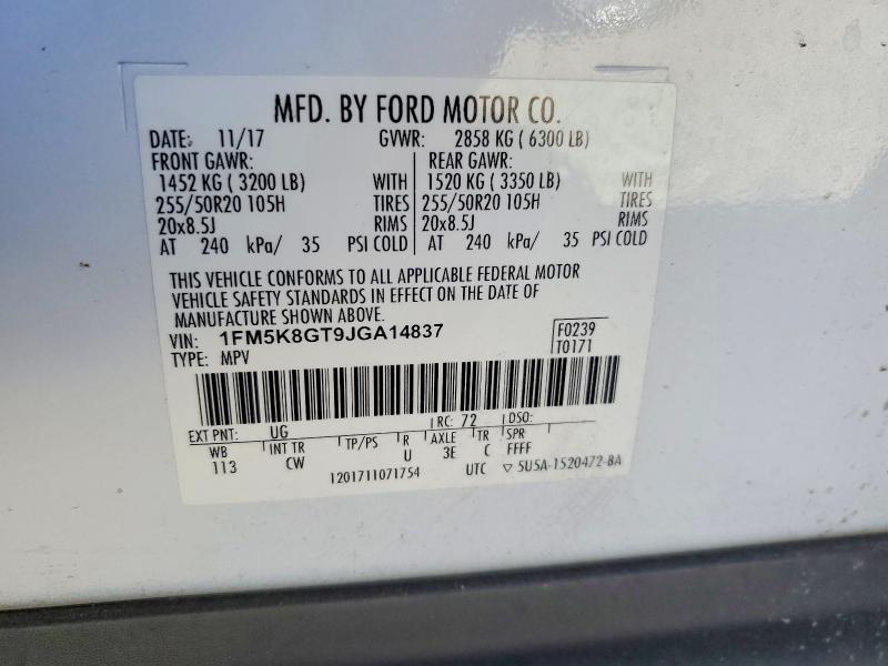 Продаж на аукціоні авто 2018 Ford Explorer, vin: 1FM5K8GT9JGA14837, номер лоту: 48145266