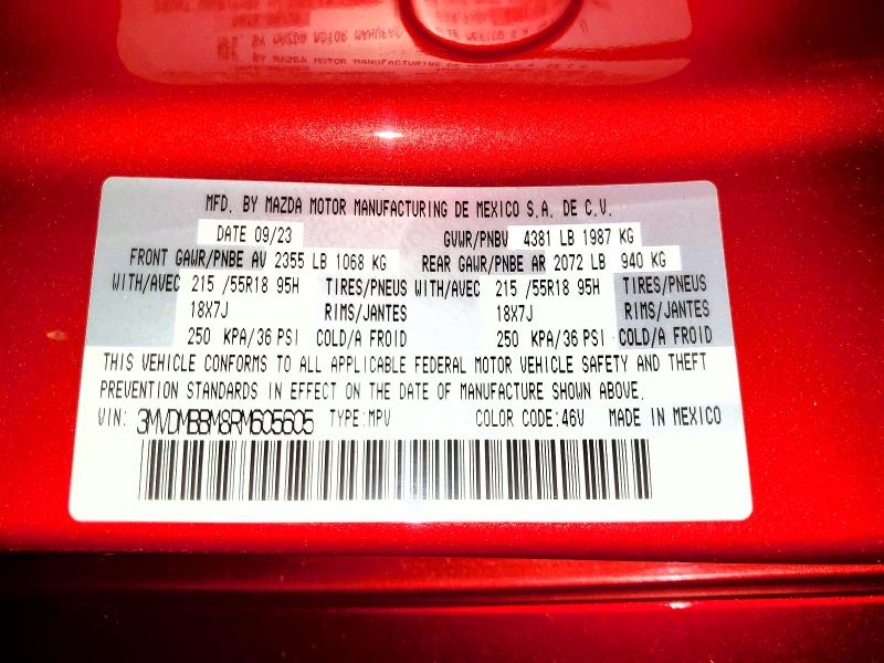 50290656 :رقم المزاد ، 3MVDMBBM8RM605605 vin ، 2024 Mazda Cx-30 مزاد بيع