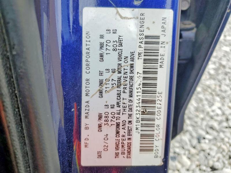 51763756 :رقم المزاد ، JM1BK323441154867 vin ، 2004 Mazda 3 مزاد بيع