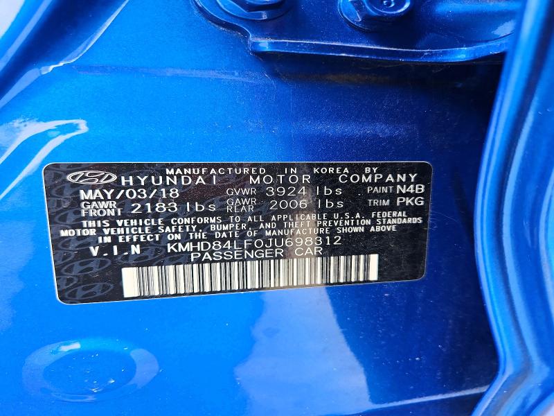 Продаж на аукціоні авто 2018 Hyundai Elantra, vin: KMHD84LF0JU698312, номер лоту: 49077926