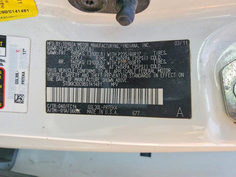 50826656 :رقم المزاد ، 5TDKK3DC9BS141481 vin ، 2011 Toyota Sienna مزاد بيع