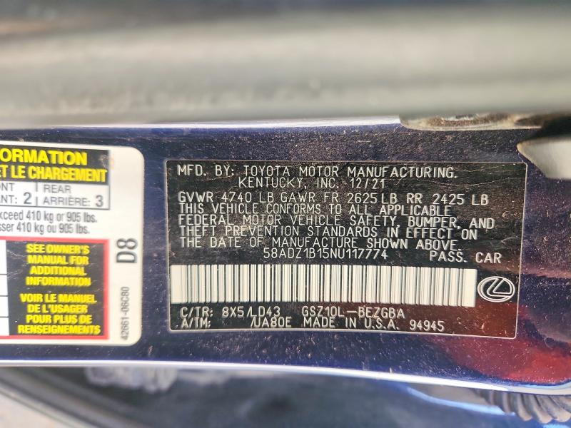 Продаж на аукціоні авто 2022 Lexus Es 350, vin: 58ADZ1B15NU117774, номер лоту: 51267886