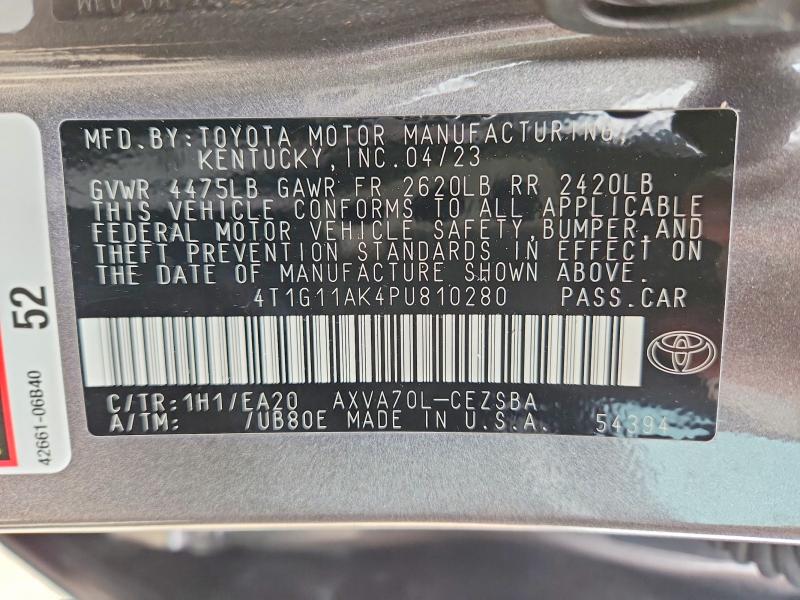 51908216 :رقم المزاد ، 4T1G11AK4PU810280 vin ، 2023 Toyota Camry مزاد بيع