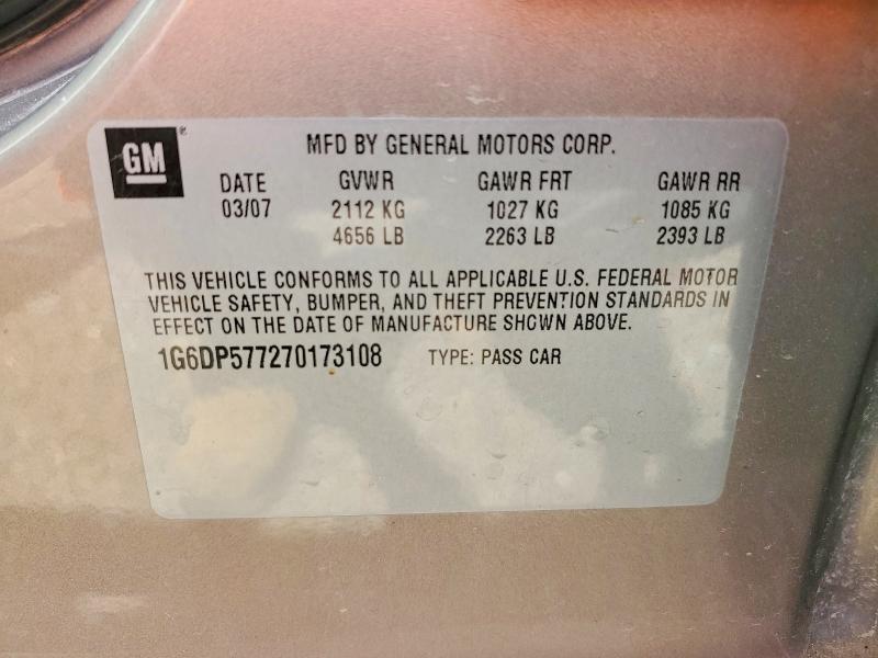 2007 Cadillac Cts მანქანა იყიდება აუქციონზე, vin: 1G6DP577270173108, აუქციონის ნომერი: 50639566