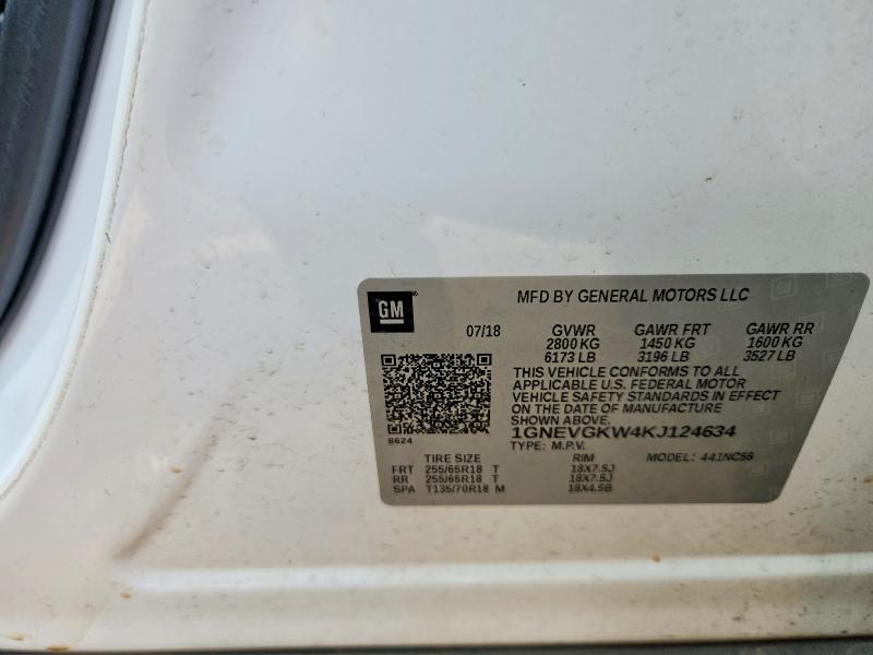 2019 Chevrolet Traverse მანქანა იყიდება აუქციონზე, vin: 1GNEVGKW4KJ124634, აუქციონის ნომერი: 50325636