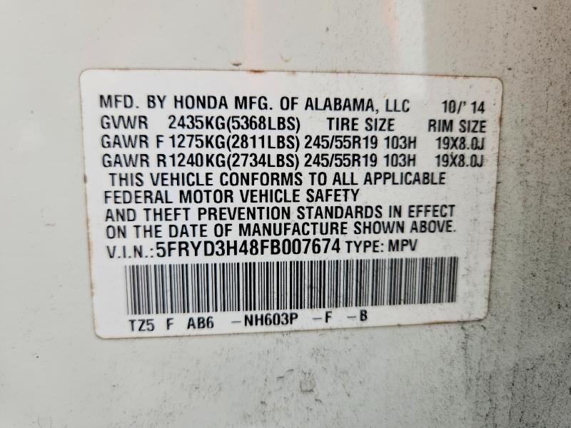 49803266 :رقم المزاد ، 5FRYD3H48FB007674 vin ، 2015 Acura Mdx مزاد بيع