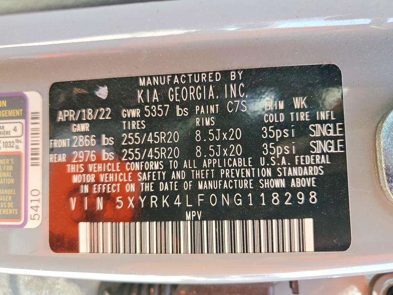 49979106 :رقم المزاد ، 5XYRK4LF0NG118298 vin ، 2022 Kia Sorento مزاد بيع