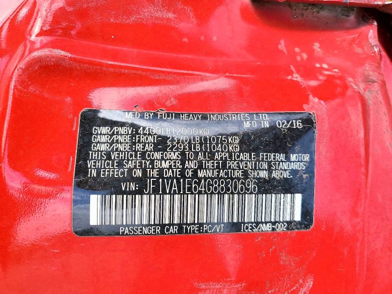2016 Subaru Wrx მანქანა იყიდება აუქციონზე, vin: JF1VA1E64G8830696, აუქციონის ნომერი: 50075536