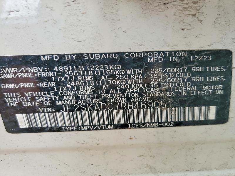 Продаж на аукціоні авто 2024 Subaru Forester, vin: JF2SKADC7RH469051, номер лоту: 50734746
