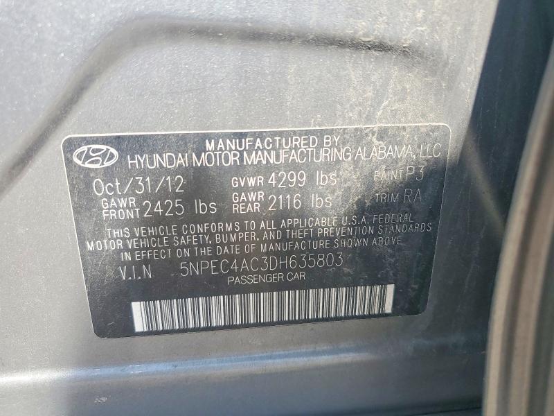 50669166 :رقم المزاد ، 5NPEC4AC3DH635803 vin ، 2013 Hyundai Sonata مزاد بيع